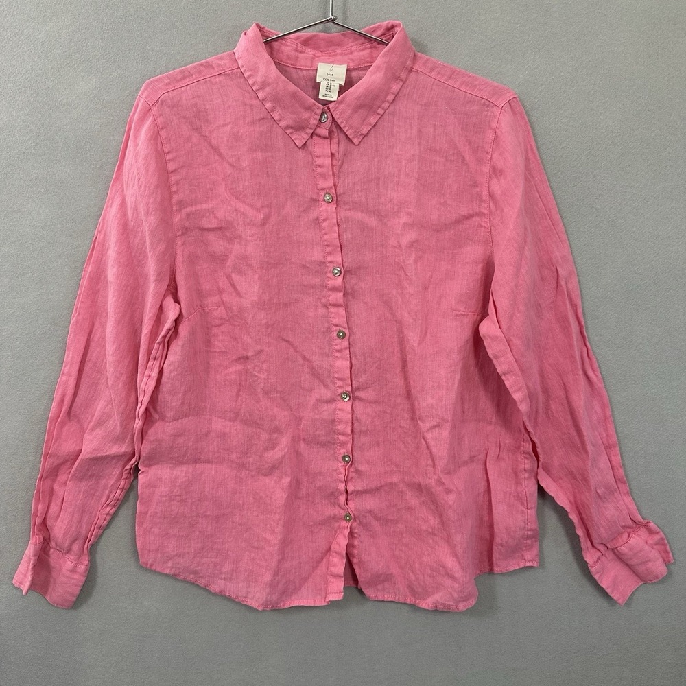 Joie 100% Linen Blouse Pink Button Up Long Sleeve Minimalist Capsule Womens XL‎